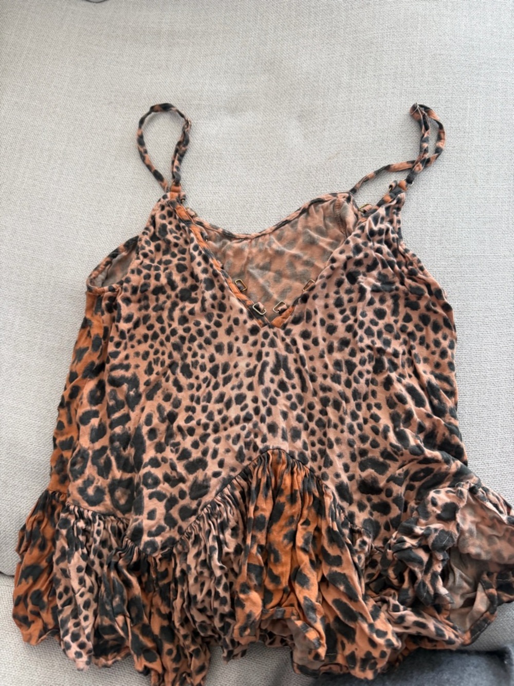 & Other Stories Leopard Print Ruffle Cami in Brown and Black